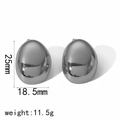 Polished silver stainless steel oval stud earrings measuring 25mm height and 18.5mm width - Oval Bean Style (TE6672-S) / Silver