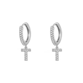 Silver hoop earrings with sparkling letter T charm and cubic zirconia micro-pave setting - Letter T / Silver