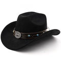 Chapeau de cowboy western noir en suédine avec perles turquoise et emblème étoile d'argent - M (56-58cm) / Noir