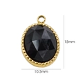 Detail view of oval black faceted gemstone pendant with 15mm by 10.5mm size dimensions - Black Agate