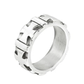 Anello vintage in argento a fascia larga con motivo a croce floreale inciso su bianco - US 7 / Color Acciaio