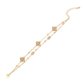 Double-layered gold flower bracelet with crystal accents and pearls in stainless steel - Flower Double Layer Combo