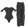 Retro-Set aus schwarz-weiß gepunktetem Bustier-Body und hoch tailliertem Faltenrock - S / Set