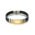 Classic black silicone bracelet with a blank golden metal plate and silver buckle closure - KZ02 Gold (Silicone Material)