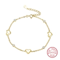 S925 sterling silver gold plated bracelet featuring a heart pendant and zircon stones - 17+3cm Adjustable Chain / Gold