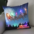 Detail of Christmas LED pillow showing Santa on a sleigh with festive glowing lights - Santa Flying Sleigh In Night-21M-14
