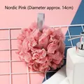 Pink PE mesh bath sponge with gray FUJIE hanging rope, 14cm diameter exfoliating loofah - Nordic Pink