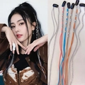 Colorful denim hair braid strings with metal beads and silver chains for hair styling - Multicolor Ropes + 2 Sets Chains
