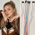 Colorful denim hair braid strings with metal beads and silver chains for hair styling - Multicolor Ropes + 2 Sets Chains