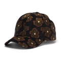 Détail d'une casquette de baseball noire avec fleurs vert foncé et bordures brodées rouges - Noir