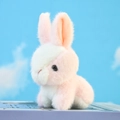 Cute pink and white plush rabbit keychain with soft faux fur texture for bags - Approx 10cm / Pink