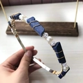Detail of handcrafted gold headband with raw blue crystals and white pearls - Lapis Lazuli Gold Wire Silver Headband