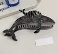 Unique whale-shaped acetate hair claw clip featuring grey marble and striped whale pattern - Double Whale Black