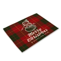 Red and green plaid Christmas placemat featuring a snowman print and festive greetings - Red Green Plaid Snowman