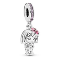Charm de niña de dibujos animados plateado con piedras rosas para pulseras - Estilo de Muñeca de Niña de Dibujos Animados (003)