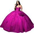 Elegant fuchsia strapless ball gown with floral lace appliques and sequin details - XS / Fuschia