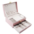 Pink double-layer PU leather jewelry box with locks and multi-functional storage slots - Rhombic Double Layer / Pink