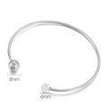 Bracelet jonc argenté en C avec bille acier 8mm et perle cristal pavée 6mm - Style Double Boule Argentée Petite (KB149679-Z)