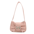 Pink underarm bag with pleated bow design and silver metal buckle for women - Pink