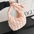 Quilted puffer handbag in soft pink with a stylish pleated cloud design and handle - Pink