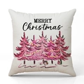 Funda de cojín navideño con árboles rosas en acuarela y texto de Merry Christmas - Árbol de Navidad Crema (Merry Christmas)