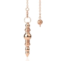Poliertes roségoldenes Metallpendel mit abgestufter Kegelform und filigraner Metallkugel-Deko - Stil 34