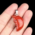 Red jasper crescent moon face pendant with silver clasp for DIY jewelry - Red Jasper