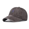 Detail of embroidered purple flower on a washed grey cotton baseball cap with curved brim - Adjustable / Orchid Coffee