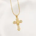 Vintage 18k gold plated copper cross necklace with virgin mary relief and white zircons - Style D / Gold