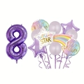 Purple number 8 balloon set with rainbow and star foil balloons for birthday party decor - Number 8 Set