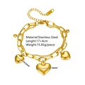 Bracelet double couche en acier inoxydable doré 18K avec pendentifs cœur et mesures - Bracelet Double Couche Avec Coeurs et Perles (M304)