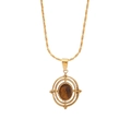 Golden necklace with oval brown tiger stone pendant on professional white background - Simple Oval Style (5#)