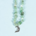 Irregular green crystal stone beaded necklace with silver moon and leaf pendant detail - Green Aventurine Moon