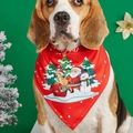 Bandana natalizia per cani con stampa Merry su sfondo verde festivo con decorazioni - Stile Merry Rosso