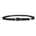 Women's black woven belt with golden U-shaped buckle and elastic V-stitch texture - Black / Length 108cm, Width 1.5cm