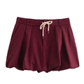 Deep red lantern mini skirt with drawstring waist and elastic hem for women - S / Burgundy Shorts