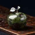 Macro shot of dark green crystal apple decor with silver stem and crystal leaf detail - Dragon Blood Stone Apple / 4.5*4.2cm