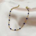 Minimalist gold chain bracelet with faceted dark blue beads and lobster clasp - Gold Blue