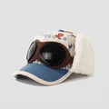Detail of kids baseball cap with aviator goggles, earflaps, and cute dinosaur print - 52cm (2-5 Years) / Dinosaur Print-Blue