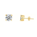 Detailed close-up of four-prong round zircon earrings with polished gold finish - 6mm / Gold