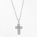 Silver stainless steel cross necklace featuring micro-set zircon and sleek cable chain - Silver N0083S