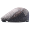 Heren newsboy pet van wolmix met klassiek visgraat patchwork patroon in bruin en blauw - Bruin Visgraat Patchwork Stijl