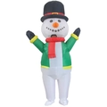 Inflatable snowman costume set with green jacket, red scarf and black top hat for parties - Inflatable Green-clad Snowman (adults 190cm) / One Size