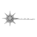 Detail shot of silver octagonal star hair clip with sparkling white rhinestones inlay - Antique Silver Large Star