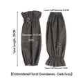 Manguitos de algodón y lino gris oscuro con bordado floral para proteger la ropa - Gris oscuro