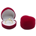 Red heart-shaped velvet jewelry box featuring a gold ring with opal gemstone inlay - White / Medium Heart Single Ring / Red