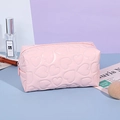 Pink heart-embossed Y2K cosmetic bag with zipper closure and reflective leather texture - Pillow Shape / Pink