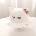 Dettaglio del cappello da sole per neonati con pois rosa, orecchie di gatto e ricamo Hello - 46cm(5-15 mesi) / Rosa