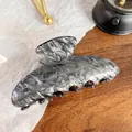 Elegante marmergrijze acryl haarklem met zwarte texturen voor dameskapsels - 9cm / Rookgrijs