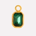 Close-up of a green rectangle-cut glass stone pendant in a gold-plated 304 stainless steel frame - Gold/Green